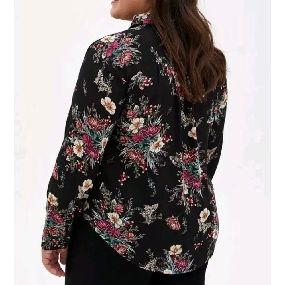 Torrid Black Floral Madison Georgettte Blouse Long Sleeve Button Up Size 1X